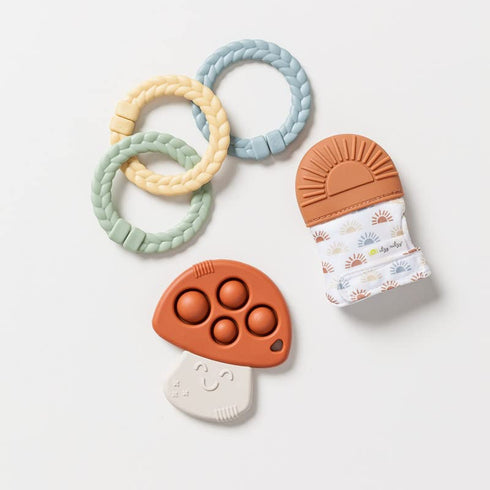 Itzy Ritzy's Teething Gift Set; includes 1 Teething Mitt, 1 Popper Toy & 3 Linking Rings...