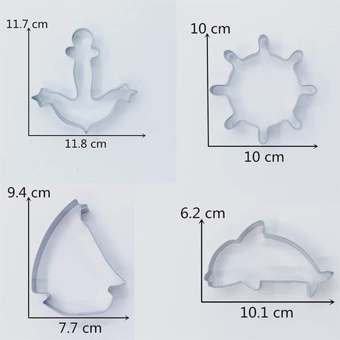 LILIAO Nautical Cookie Cutter Set - 4 Piece - Anchor, Sailboat, Rudder and Dolphin Biscuit Fondant Cutters - Stainless Steel...