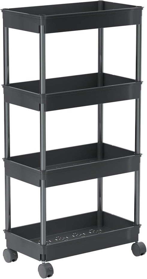 Sooyee 4 Tier Wide Storage Cart Mobile Shelving Unit Organizer Slide Out Storage Rolling Utility Cart Tower Rack for Kitchen Bathroom Laundry, Pla...