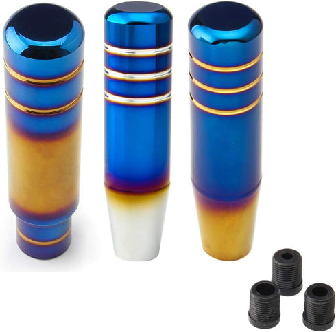 Aluminum Weighted Shift knobs, Universal Burnt Blue Long Shift knob Automatic Manual Vehicles Lever Cover Head Shift Knobs 5 Inch with 3 Threaded ...