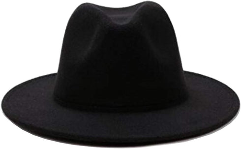 Women's Black Elegant Wide Brim Fedora Flat Panama Hat Cap...