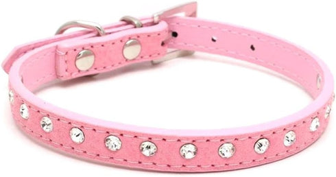Soft Seude Leather Full Rhinestone Dog Collar Sparkly Crystal Diamonds Studded Puppy Pet Collar for Small Medium Breeds Pink,XXS...