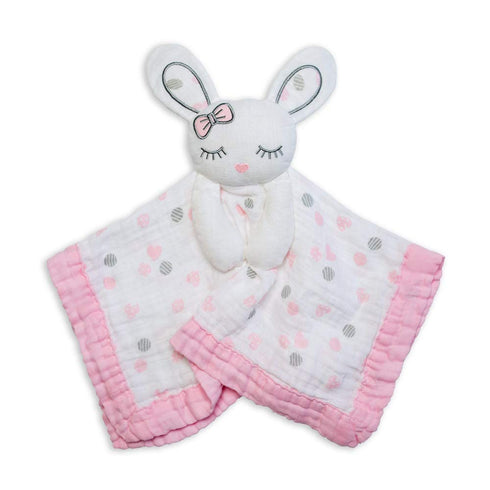 lulujo Lovey Blankets| Unisex Security Blanket & Toy| Softest Breathable Cotton Muslin| 15"x15"| Pink Bunny...