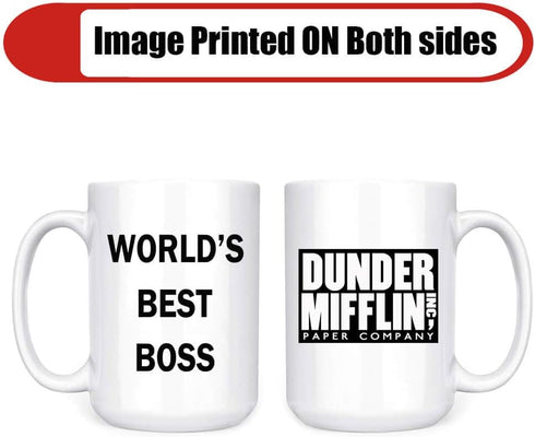 Dunder Mifflin (The Office) World's Best Boss TV Television Show Ceramic Mug Coffee (Tea, Cocoa) 15 OZ Mug, Official Michael Scott Mug As Seen On ...