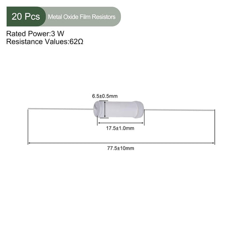 YOKIVE 20 Pcs Metal Oxide Film Resistors, Axis Lead Resistor, Keep Normal Circuit Operation, Great for Electric Power Equipment (Grey, 3W, 62 Ohm)...