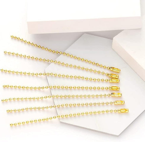 150 Pcs 100mm 4-Inch Bead Chain, 2.4mm Diameter With Ball Connector Clasp Keychain Rings Metal Nickel Dog Tag Chain (Gold)...