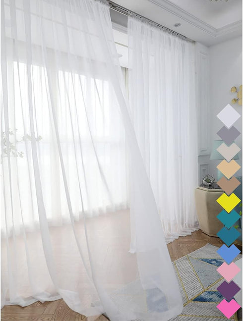 LONGTAI Window Ivory Sheer Curtains 108 Inches Long 2 Panels Sheer Curtain Basic Rod Pocket Panel for Bedroom Children Living Room Yard Kitchen...