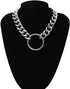 Women's Alloy Choker Necklace Heavy Cuban Chunky Chain Punk Gothic Necklaces - Silver Circle...