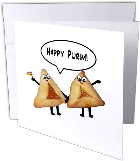 3dRose Happy Purim - Cute smiley hamantaschen cartoon - Ozne Haman Hamantash Jewish Holiday Gifts- Greeting Cards, 6 x 6 inches, set of 6 (gc_7663...