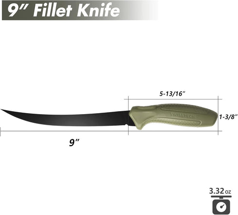 Swiss+Tech 9" Fillet Knife for Fish, Fishing Knife for Filleting and Boning, with Floating Foam Handle&Protective Sheath...