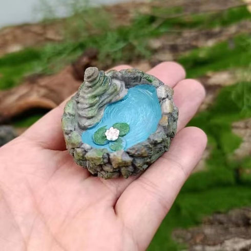 Round Lotus Pond Fairy Garden Miniature Pond Ornaments Accessories for Miniature Garden Accessories, Home Micro Landscape Decoration Garden Sculpt...