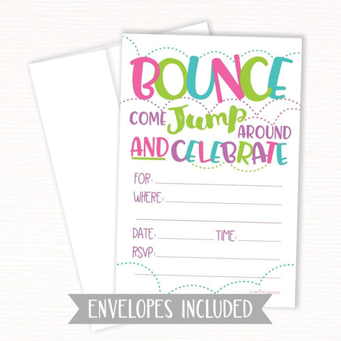 Girl Bounce House or Jumping Party Invitations (20 Count) With Envelopes - Jump Party Invites...