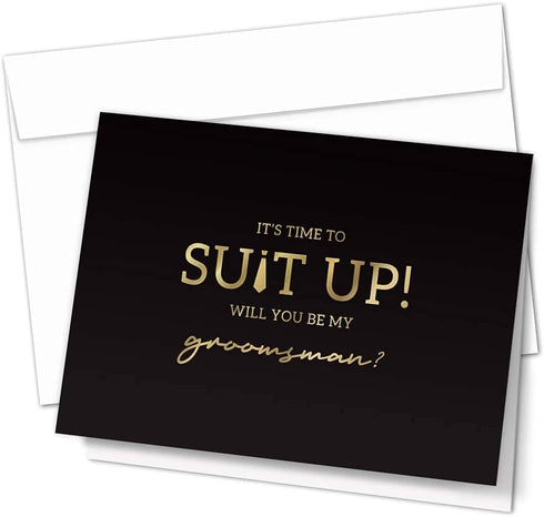 Hat Acrobat Groomsman Proposal Cards 8 Will You Be My Groomsman and 2 Best Man Cards with Envelopes | Set of 10 Black and Gold Groomsmen Cards, Pe...