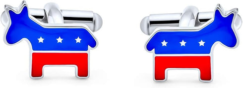 Patriotic American USA Red White Blue Animal Donkey Elephant Shirt Cufflinks For Men Symbol of Democrat Republican Party Political Enamel Three To...