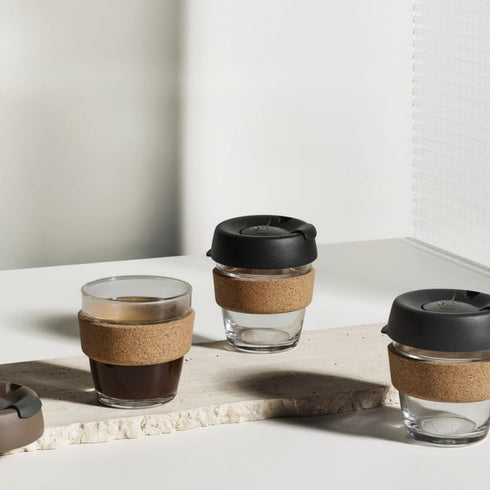 KeepCup Brew Cork - Reusable Coffee Cup Tempered Glass and Natural Cork, Extra Small 6oz/177ml - Black...