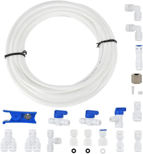 Refrigerator Water Line Kit, CGELE Ice Maker Water Line Kit with 1/4" OD 39.4ft Water Line Reverse Osmosis Quick Connect Fittings Push To Connect ...