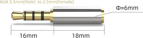JacobsParts 3.5mm Male to 2.5mm Female Stereo Audio Headphone Jack Adapter Converter, Gold Plated......