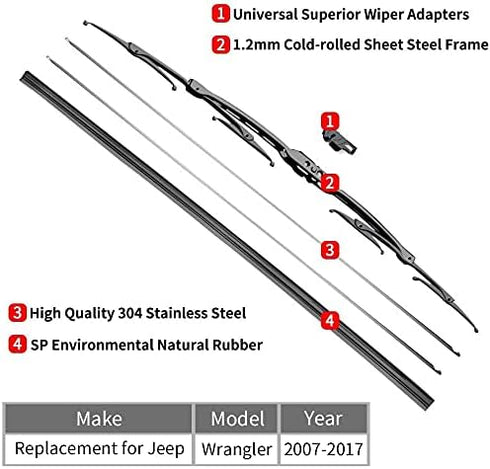 Replacement for Jeep Wrangler Windshield Wiper Blades - 15"+15" Front Window Wiper - fit 2007-2017 Vehicles - OTUAYAUTO Factory Aftermarket...