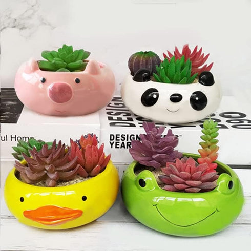 123Arts Ceramic Frog Planter Succulent Planter Hand Painted Flower Pot Animal Planter...