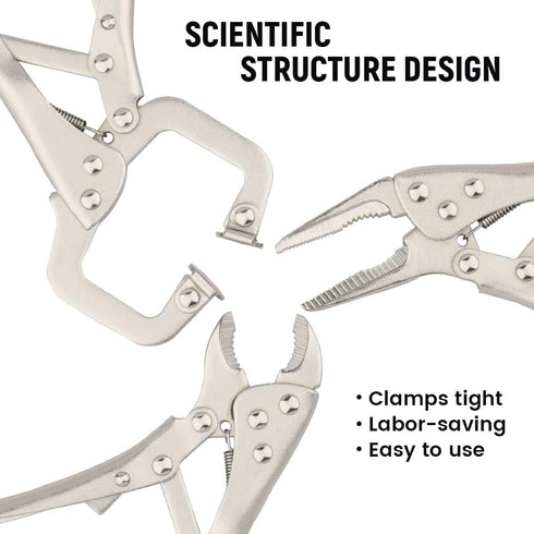 Hoteche 3pcs 5" Mini Locking Plier Set C-Clamp, Long Nose, Round Jaw Versatile Tools for Grip, Clamp, and Secure...