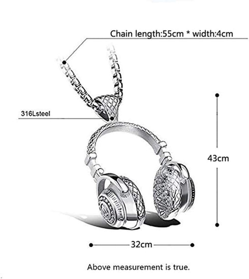 SAWADA Hip Hop Punk Style Stainless Steel Headphone Pendant Necklace DJ Music Chain Necklace Gold...