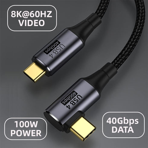 NFHK Angled USB4 Cable 40Gbps with 100W Charging and 8K@60Hz 5K@60Hz USB4.0 Compatible with Thunderbolt3/4 120cm......