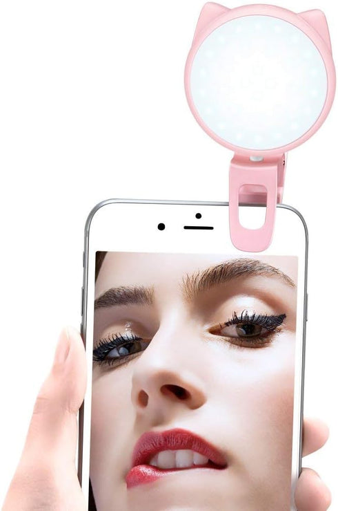 OURRY Selfie Clip on Ring Light, Mini Rechargeable 9 Level Adjustable Brightness Modes with 32 LED, 2-8 Hours, USB Flash Lighting for iPhone/Andro...