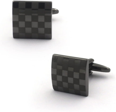 Gun Black Laser Engraved Checker Pattern Dress Shirt Cufflinks...