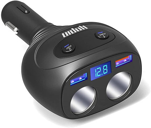 2 Sockets Cigarette Lighter Splitter, QC3.0+5V 2.4A Dual USB Car Charger, Separate Switch Voltage Display, 12/24V 80W Power Adapter Compatible iPh...