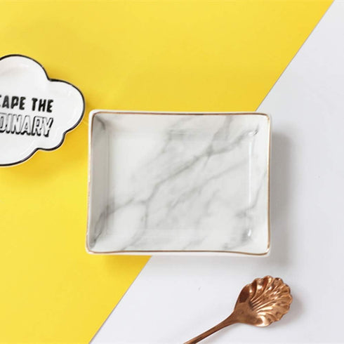 Marble Ceramic Jewelry Tray Ring Dish Ring Holder Display Organizer with Golden Edged Wedding Valentine's Day Housewarming Gift...