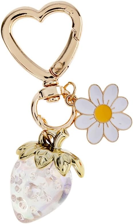 Cute Strawberry Daisy Keychain for Women Girls Bag Charms,Kawaii Flower Strawberry Summer Fruits Heart Key Chains...