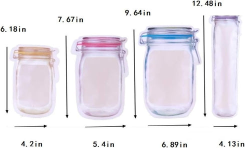 50Pcs Mason Jar Pattern Food Storage Bag Reusable Portable Stand Up Smell Proof Ziplock Bags Snack Saver Container Retail Package Bag Frosted Pouc...