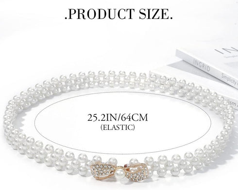 Cosydays Pearl Waist Belt Gold Butterfly Waist Chains Elastic Dress Belt Rhinestone Waistband Jewelry for Women and Girls...