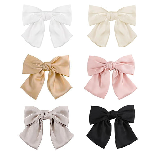 Ahoney 6 Pack Satin Hair Bow Hair Clips for Women Girls, 6" Bowknot Hair Ribbons for Hair Ponytail Cute Hair Clips Bow for Hair Accessories Barret...