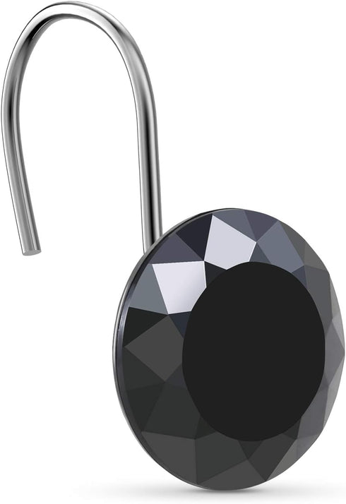 CHICTIE Black Shower Curtain Hooks Rings Crystal,Diamond Decorative Shower Curtain Hooks,Set of 12 Stainless Steel Rust-Proof Round Rhinestones Sh...