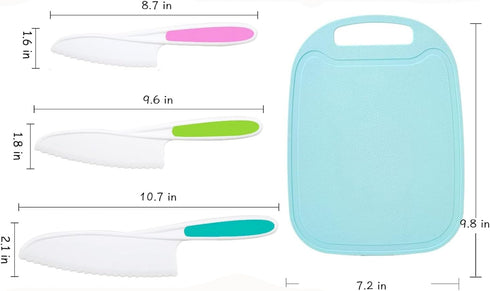 Toddler Knife Set 4-Piece with Cutting Board, Kids Knife Set for Real Cooking, Safe Serrated Edges, Comfortable Firm Grip, Kitchen Baking Knife Fo...