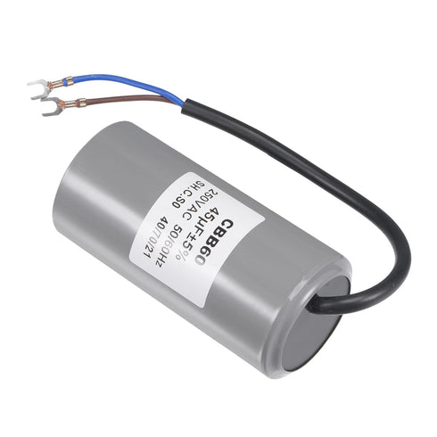 YOKIVE CBB60 Run Capacitor, 250V AC 45uF 50/60Hz with 2 Wires Lead Run Round Capacitor, Low Loss, Great for Washing Machines Motor (Gray, 104x50mm...