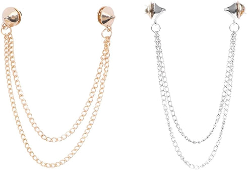 2pcs Double Chain Brooch Gold Silver Gothic Rivet Head Chain Shirt Backpack Scarf Pendant Chain Accessories...