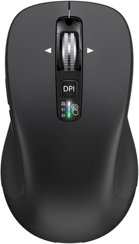 Wireless Bluetooth Mouse (USB + BT1 + BT2), Full Size Mouse, 4-Way Scrolling, Multi-Device Silent Mouse for Computer, Laptop, iPad, MacBook (Black...