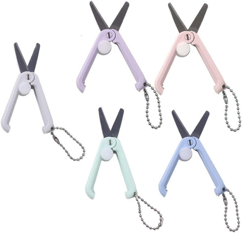 5PCS Mini Scissors with Key Chain,Stainless Steel Scissors Portable Girl Gift Scissors Hand Scissors Folding Design Office School Supplies Art Too...