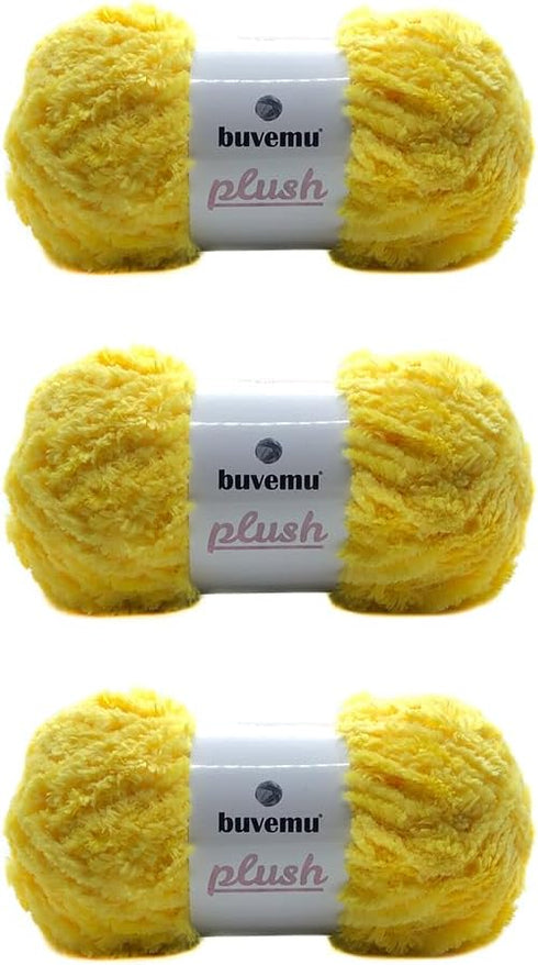 Plush Faux Fur Bulky Yarn, Super Soft Fluffy Fuzzy for Knitting Crocheting Crafting, 100 Gram (3.53 Ounces) 109 Yards (100 Meters) (Yellow) (3 Ske...