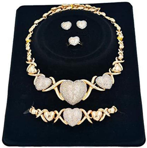 Giffor 14K Gold Filled Jewelry Set Necklaces For Women Bracelets Stud Earrings And Rings Sweetheart Gifts...