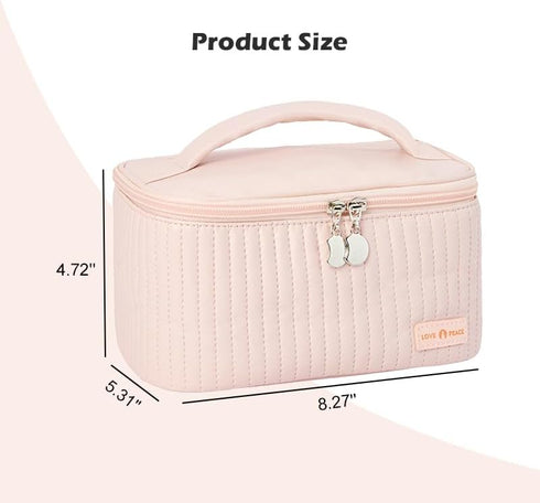 Makeup Bag, Travel Cosmetic Bag with Brush Organizer, Top Handle Makeup Case, Double-way Zipper Beauty Bag for Skincare Products and Cosmetics, Pi...
