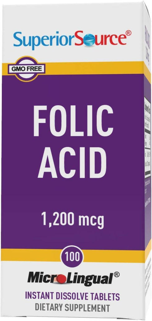 Superior Source Folic Acid Vitamin B9 1200 mcg MicroLingual Instant Dissolve Tablets Under Tongue Melts, 100 Count...