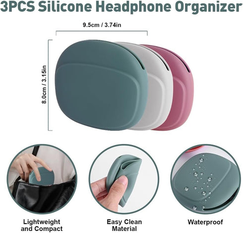 3PCS Silicone Headphone Organizer with 3PCS Silicone Cable Ties, Abnaok Data Cable Storage Case, Portable Wired Headphone Organizer Reusable Cable...