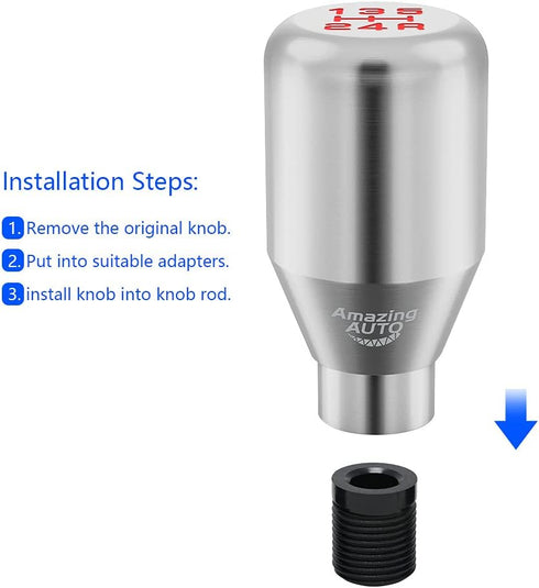 (Silver) 5 Speed Weighted Manual Universal Automatic Shifter Shift Knobs Lever with 3 Adapters Fit Compatible with Manual Cars Most Automatic Cars...