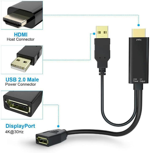 Hd to dp Cable Converter Adapter HDMI to DisplayPort Adapter with USB Power 4k for PC Laptop HDMI Male to DP Female Adapter Compliant with Xbox On...