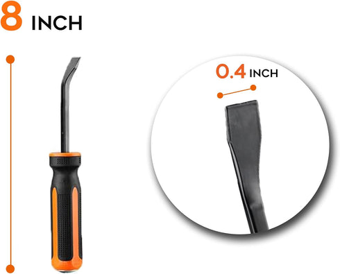REXBETI 8 Inch Pry Bar Set Thicker Strike Cap Handle, Black Orange, Comfortable Non-Slip Double Angled Tip Handled...