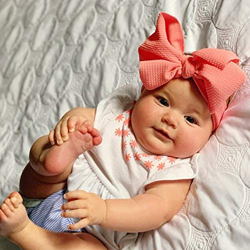 KIDOCHEESE Big Bows Hairbands, 10 Pack - Soft Nylon Hairband with Large Bows for Baby Girls, Newborn Infant Toddlers Kids, Ideal for Securing Hair...