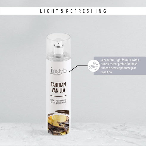 Instyle Fragrances | Body & Hair Mist | Tahitian Vanilla Scent | With Panthenol | CLEAN, Vegan, Paraben Free, Phthalate Free | Premium 8 Fl Oz Spr...